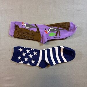 Foozys Novelty Crew Socks Woodpecker Bird Purple & American Flag Stars 2pk